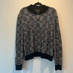 ST. JOHN Black and White Knit Bomber Jacket Exclusively for Nordstrom Size XL